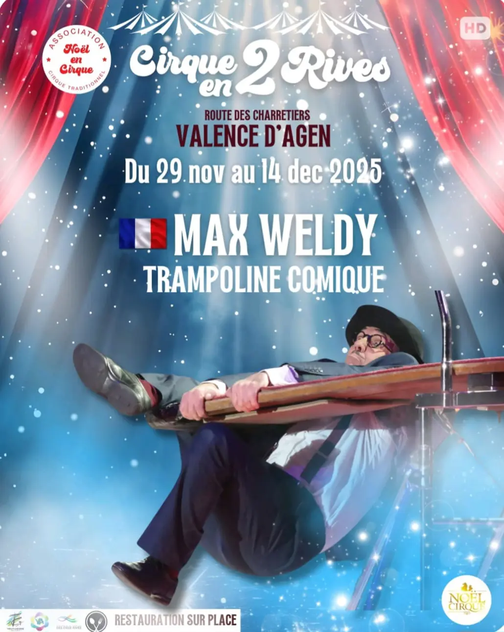 MAX WELDY dans un numéro de trampoline comique.