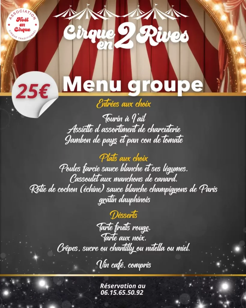 A Cirque en 2 rives, dégustez le menu groupe et régalez-vous