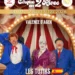 Affiche de cirque montrant trois clowns en costume coloré devant un rideau rouge et blanc, sous une arche lumineuse. Deux clowns portent des costumes bleus avec cravate rouge, le troisième est habillé d’un costume violet orné, avec un chapeau blanc et un maquillage intégral. L’ambiance est festive et théâtrale. Le texte annonce : « Association Noël en Cirque – Cirque en 2 Rives – du 01/12 au 13/12 2026 – Valence d’Agen », ainsi que « Les Tutiks » et « Clowns traditionnels ».